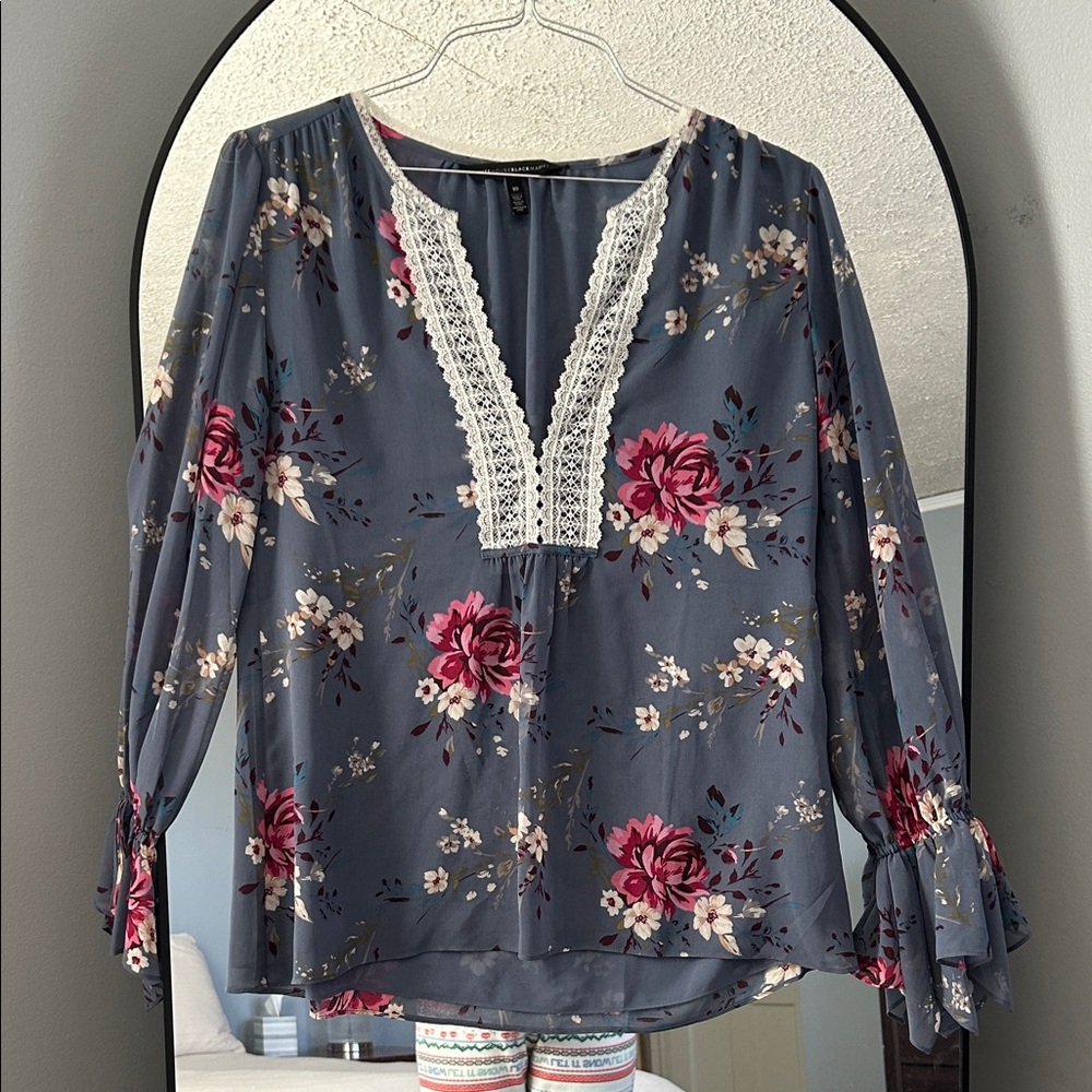 White House Black Market Floral Blouse - Gray and Pink